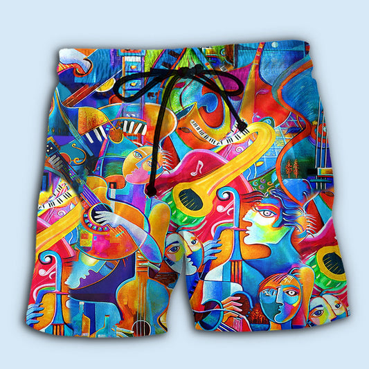 Colorful Music Abstract Art – Beach Short