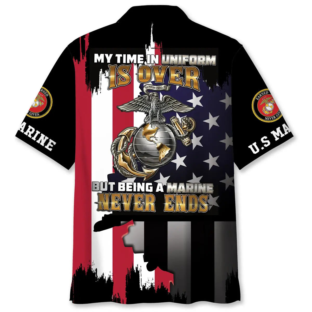 Hawaiian Shirt / Adults / S My Time In Uniform Is Over But Being A Marine Never End Hawaiian Shirt