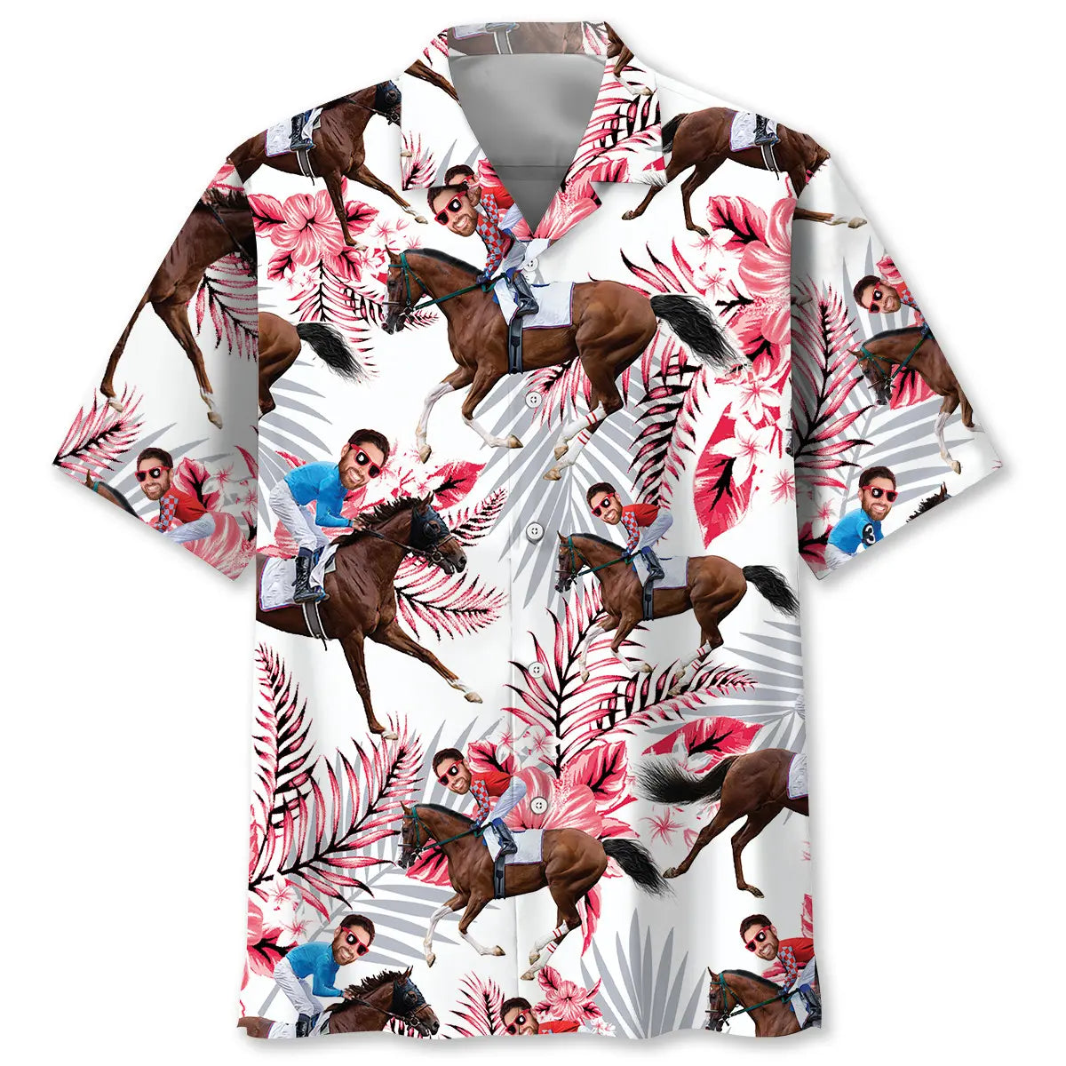 Nature Horse Racing Custom Photo Face Hawaiian Shirt