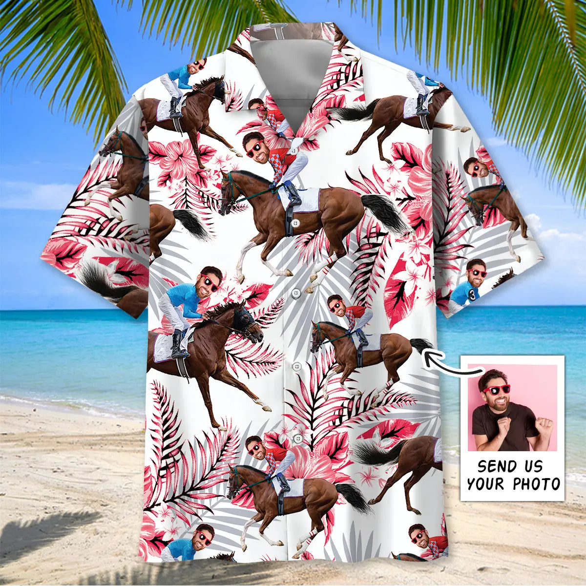 Hawaiian Shirt / Adults / S Nature Horse Racing Custom Photo Face Hawaiian Shirt