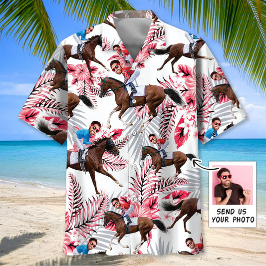Hawaiian Shirt / Adults / S Nature Horse Racing Custom Photo Face Hawaiian Shirt