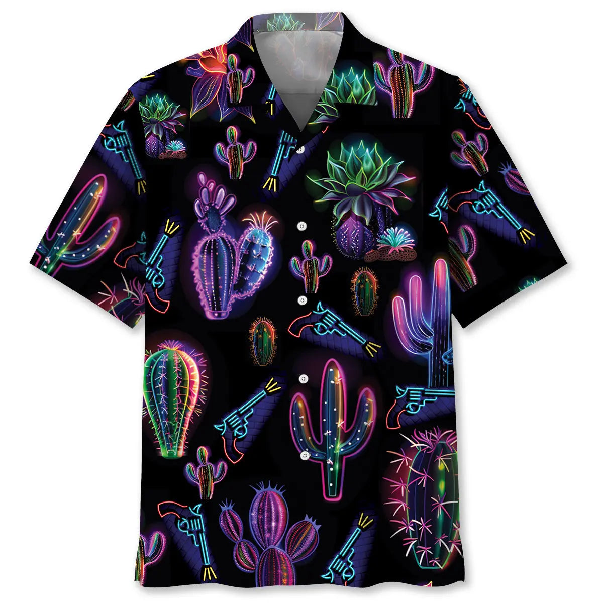 Hawaiian Shirt / Adults / S Neon Cactus Black Hawaiian Shirt