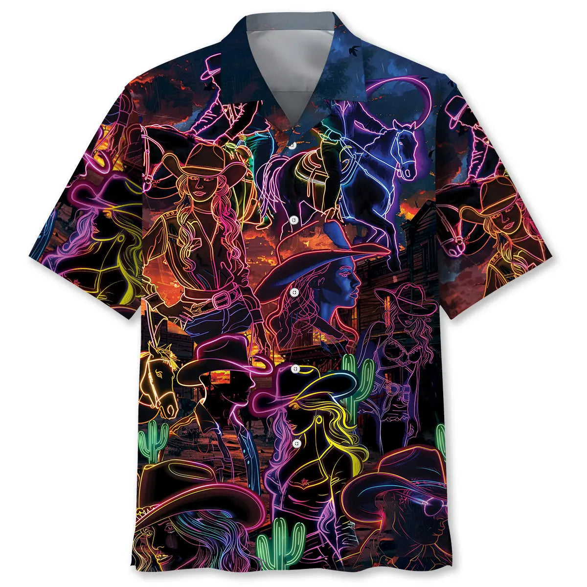 Hawaiian Shirt / Adults / S Neon Cowboy Vintage Art Hawaiian Shirt