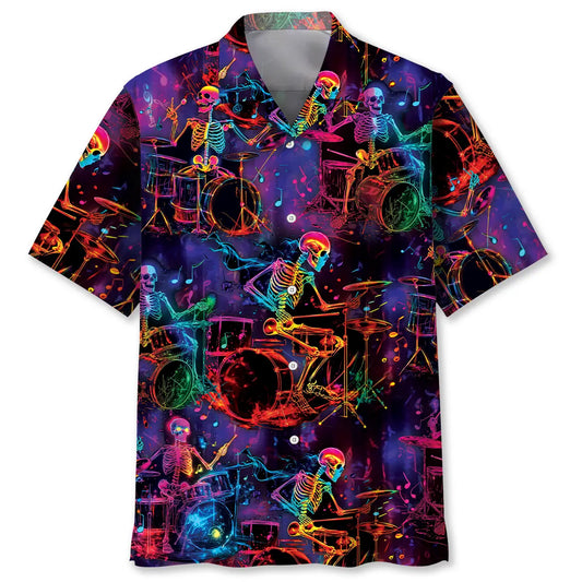 Hawaiian Shirt / Adults / S Neon Drum Skeleton Hawaiian Shirt