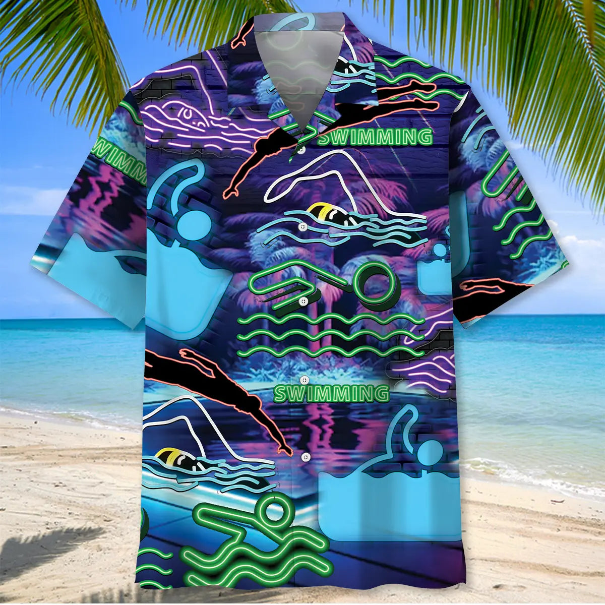 Neon Style Swimming Lover Hawaiian Shirt