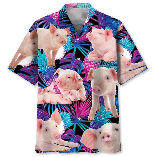 Hawaiian Shirt / Adults / S Neon Tropical Pig Hawaiian Shirt