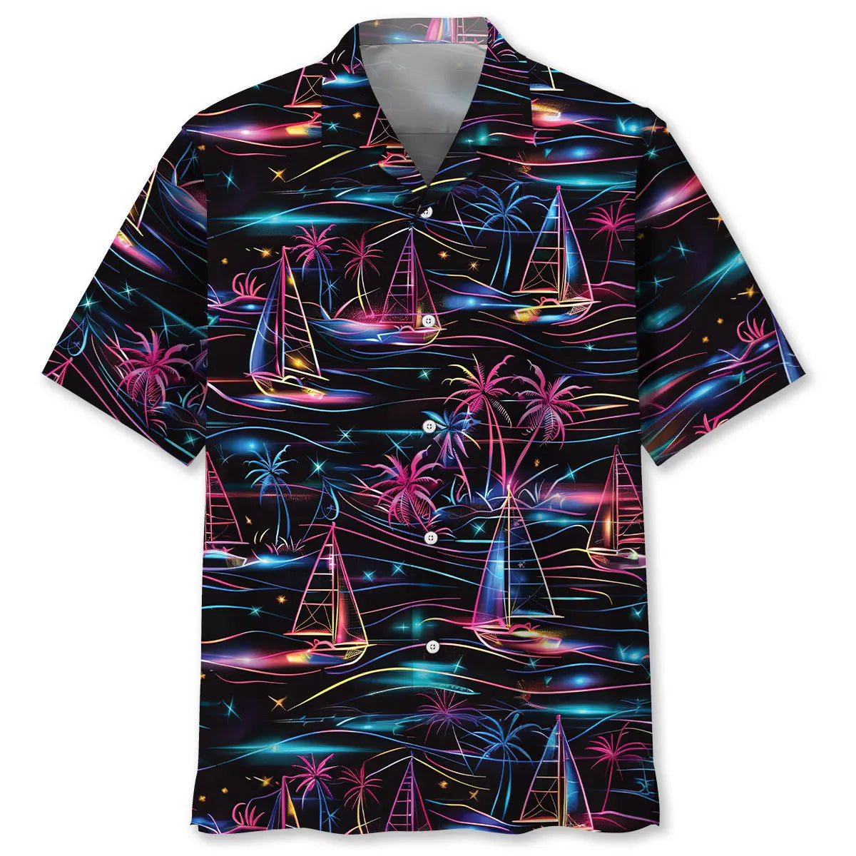 Hawaiian Shirt / Adults / S Neon Tropical Sailboat Hawaiian Shirt