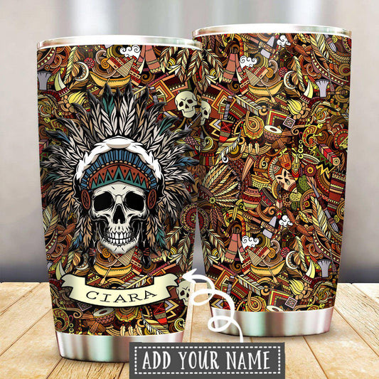 Native Skull Pattern Personalized 20 Oz Tumbler For Hot Cold Drinks And Travel