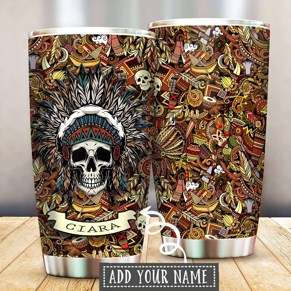 Native Skull Pattern Personalized 20 Oz Tumbler For Coffee Travel And Daily Use
