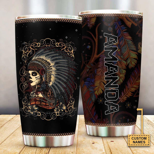 Native Girl And Floral Personalized 20 Oz Tumbler