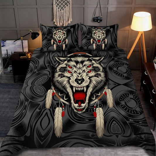 Black And White Native Wolf Bedding Cover For Nature Bedroom Decor