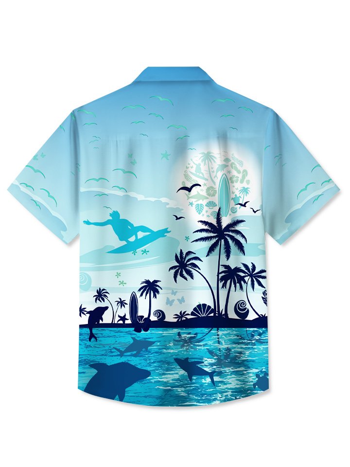 Ocean Beach Surf Coconut Tree Summer Vacation Hawaiian Shirt