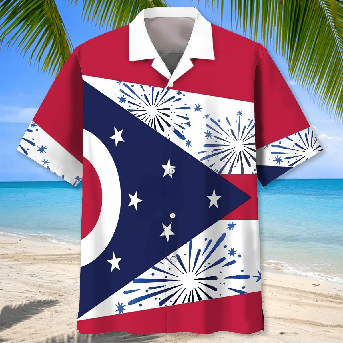 Ohio State Flag Firework Hawaiian Shirt