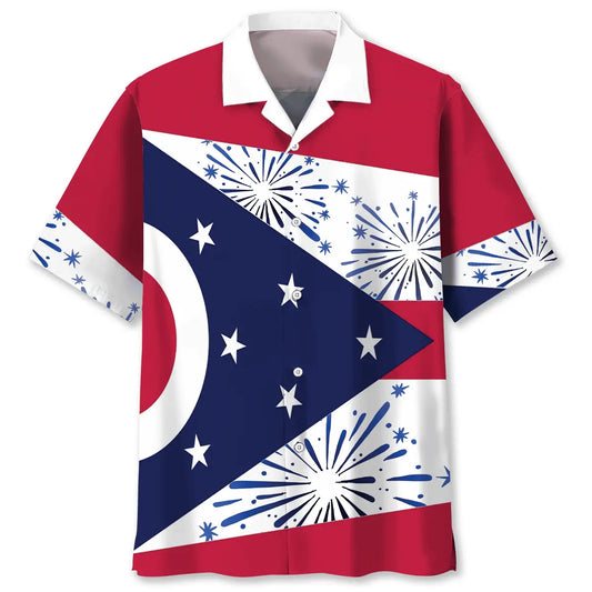 Hawaiian Shirt / Adults / S Ohio State Flag Firework Hawaiian Shirt