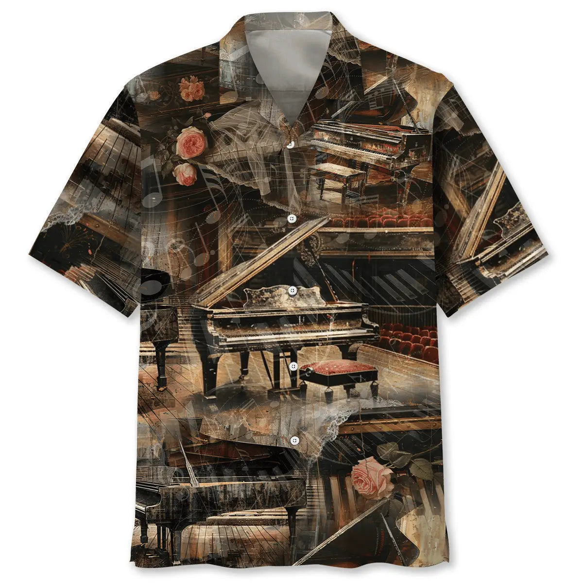 Hawaiian Shirt / Adults / S Old Vintage Piano Hawaiian Shirt
