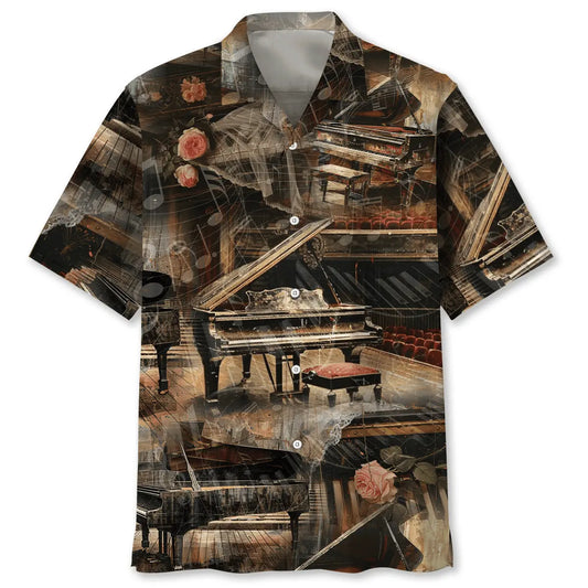 Hawaiian Shirt / Adults / S Old Vintage Piano Hawaiian Shirt