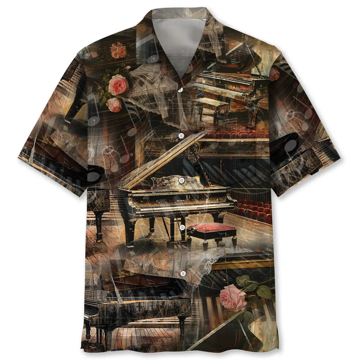 Hawaiian Shirt / Adults / S Old VIntage Piano Rose Hawaiian Shirt Pocket