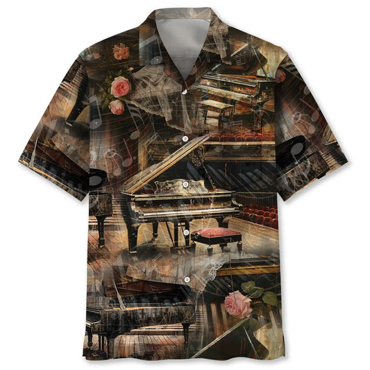 Hawaiian Shirt / Adults / S Old VIntage Piano Rose Hawaiian Shirt Pocket