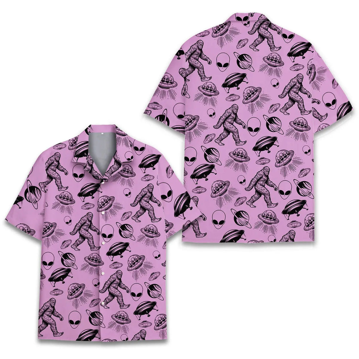 Bigfoot And Alien Bigfoot Sasquatch Unisex Hawaiian Shirt Aloha Shirt