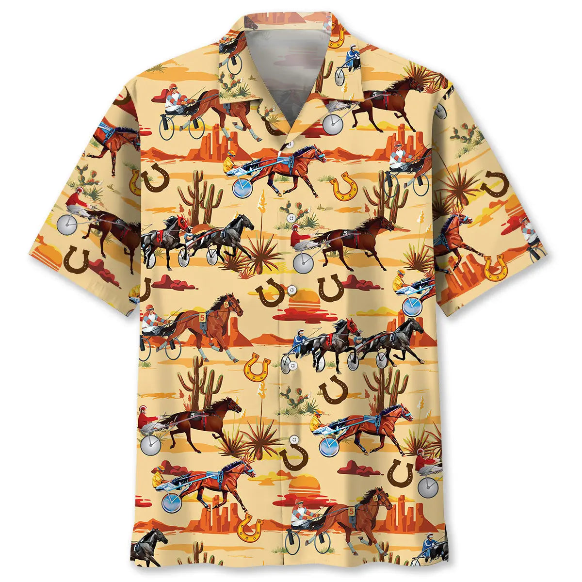 Hawaiian Shirt / Adults / S Orange Desert Horse Harness Racing Hawaiian Shirt