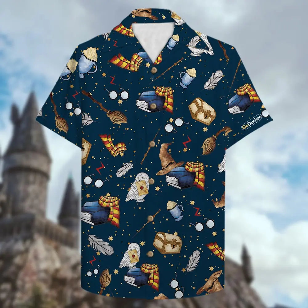 Owl and Scarf Seamless Pattern Unisex Hawaiian Shirt Aloha Shirt Summer Vibe Gifts for Fans