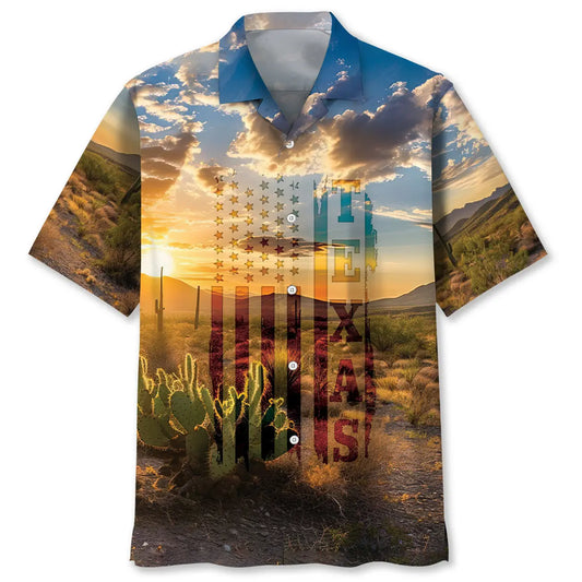 Hawaiian Shirt / Adults / S Patriotic America Texas Scene Hawaiian Shirt