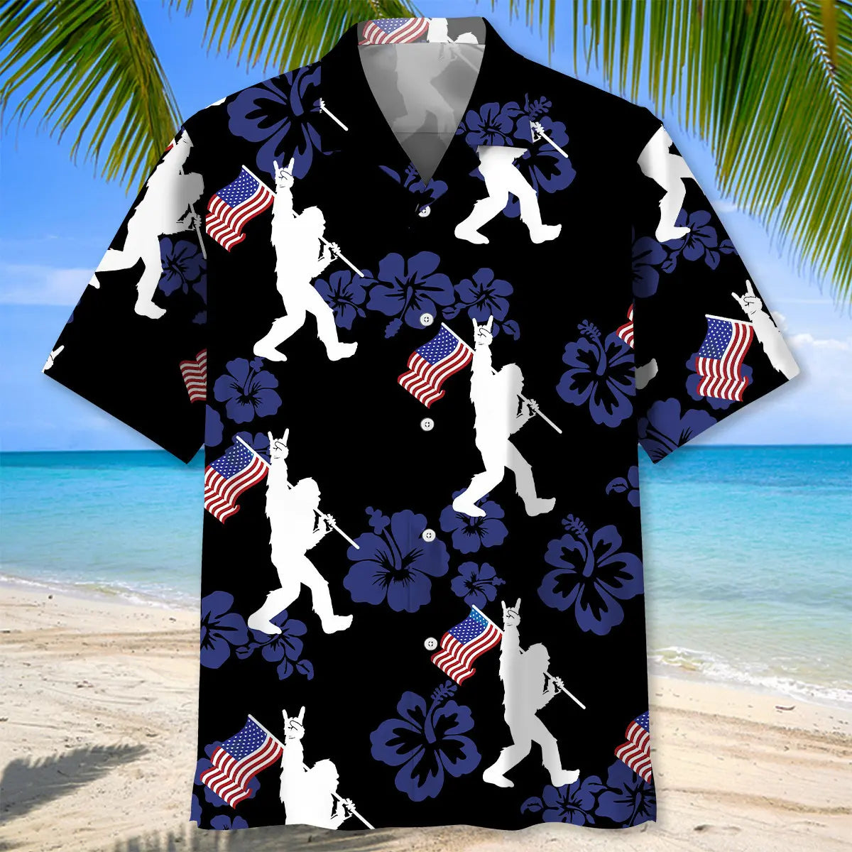 Patriotic Bigfoot USA Flag Hawaiian Shirt