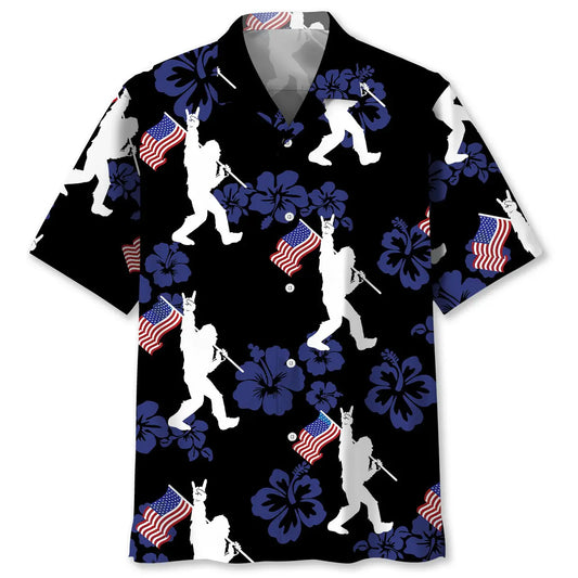 Hawaiian Shirt / Adults / S Patriotic Bigfoot USA Flag Hawaiian Shirt