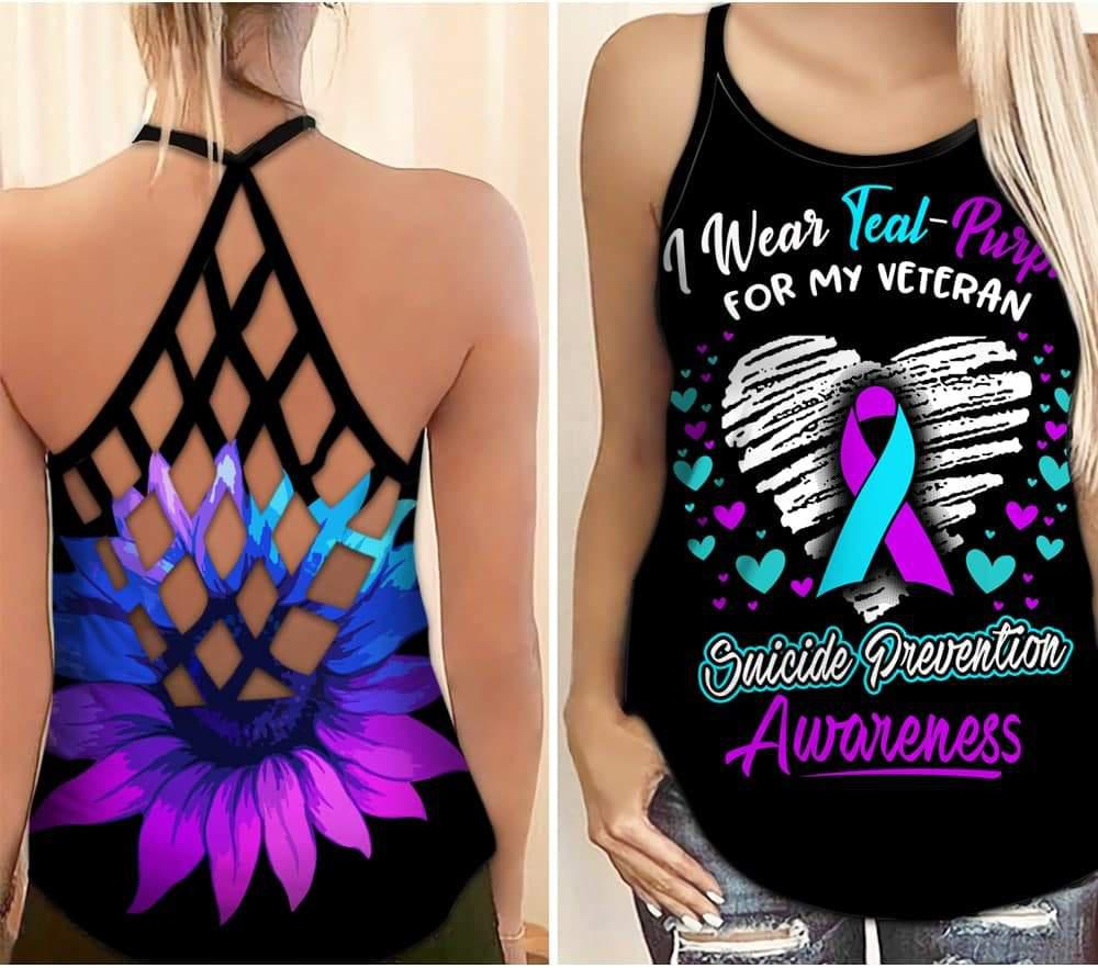 Suicide Awareness Wear Teal Purple For My Veteran – Hollow Tank Top