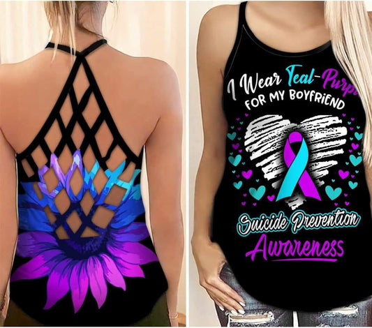 Suicide Awareness Wear Teal Purple For My Boyfriend – Hollow Tank Top