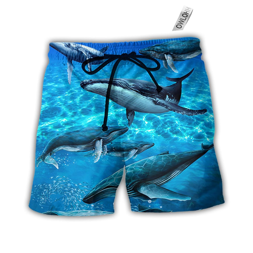 Beach Short / Adults / S Whale Style In Blue Ocean - Beach Short - Owls Matrix LTD