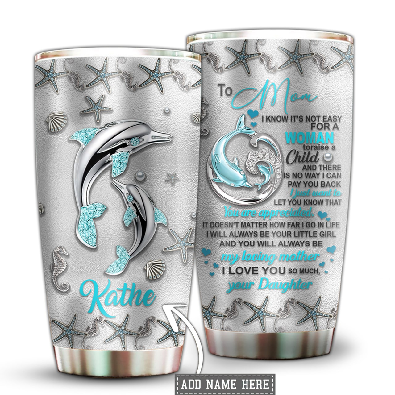 Dolphin Mother And Daughter Personalized 20 Oz Tumbler For Coffee Travel And Daily Use
