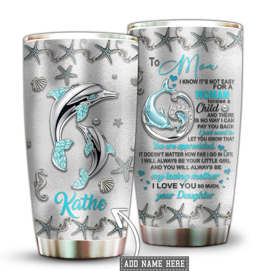 Dolphin Mother And Daughter Personalized 20 Oz Tumbler For Coffee Travel And Daily Use
