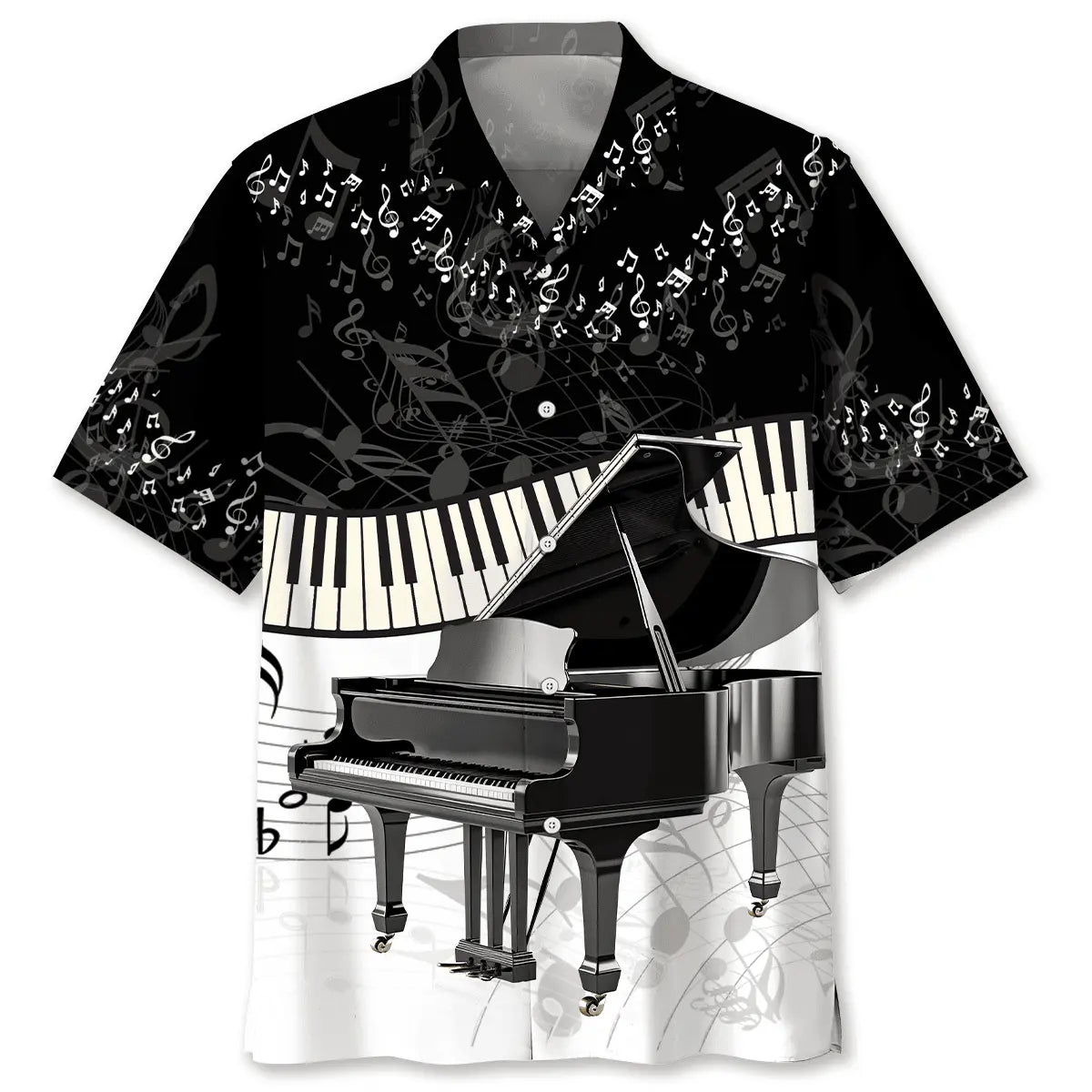 Hawaiian Shirt / Adults / S Piano Black &amp; White Hawaiian Shirt