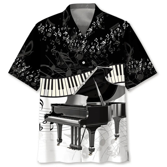 Hawaiian Shirt / Adults / S Piano Black &amp; White Hawaiian Shirt