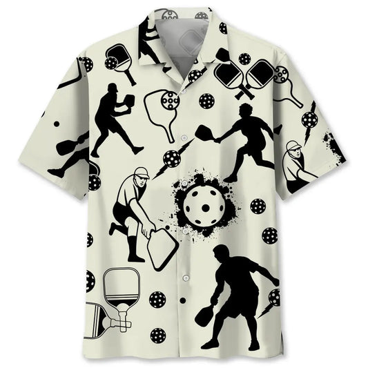 Hawaiian Shirt / Adults / S Pickleball Icon Bw Hawaiian Shirt