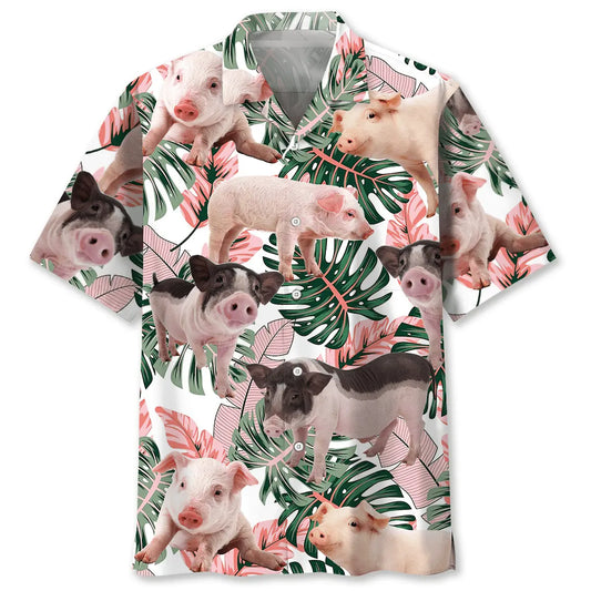 Hawaiian Shirt / Adults / S Pink Cute Tropical Pig Hawaiian Shirt