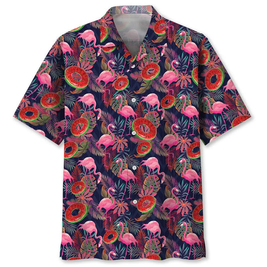 Hawaiian Shirt / Adults / S Pink Flamingo Watermelon Hawaiian Shirt