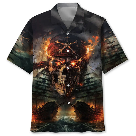 Hawaiian Shirt / Adults / S Pirate Skull Fire Hawaiian Shirt