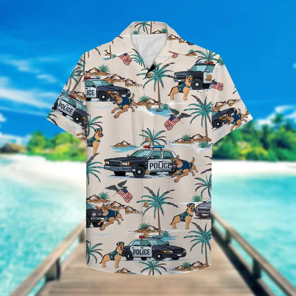 With Police Car And Police Dog Unisex Hawaiian Shirt Aloha Shirt