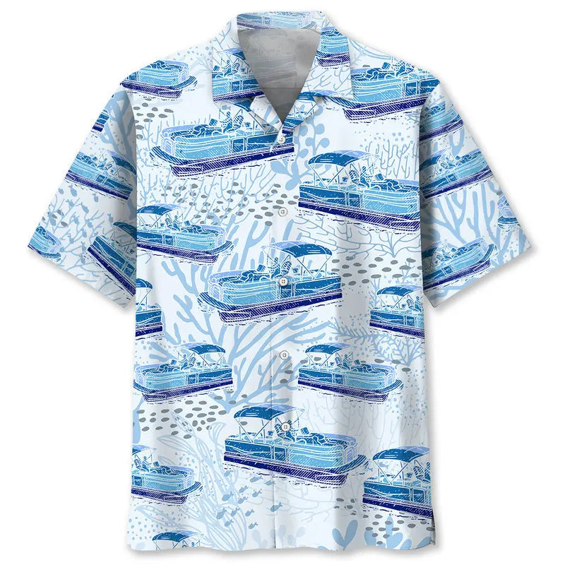 Hawaiian Shirt / Adults / S Pontoon Boat Blue Hawaiian Shirt