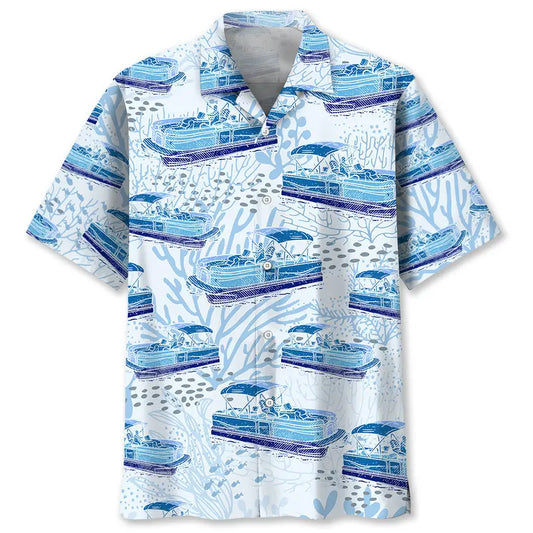 Hawaiian Shirt / Adults / S Pontoon Boat Blue Hawaiian Shirt