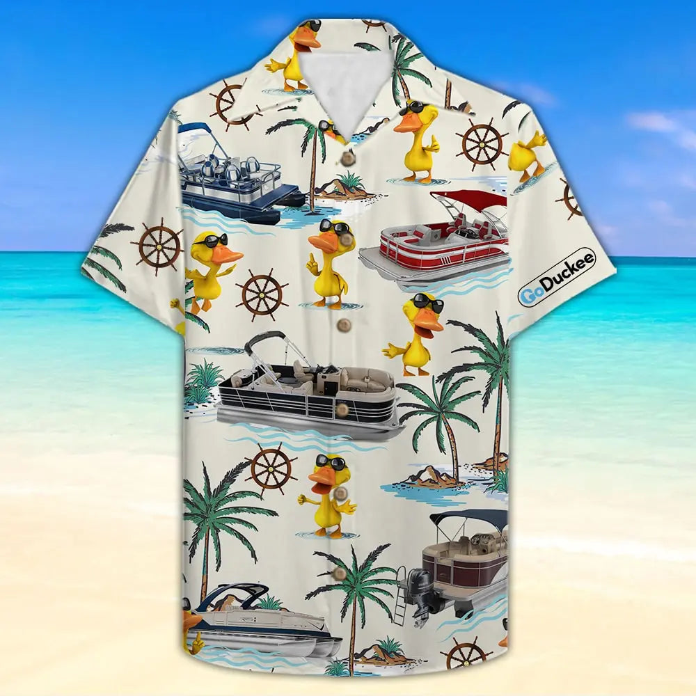 Pontoon Duck Unisex Hawaiian Shirt Aloha Shirt Summer Vibe Pontoon Boat &amp; Duck Pattern Fol7-Vd1
