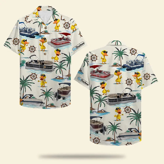 Hawaiian Shirt / Adults / S Pontoon Duck Unisex Hawaiian Shirt Aloha Shirt Summer Vibe Pontoon Boat &amp; Duck Pattern Fol7-Vd1
