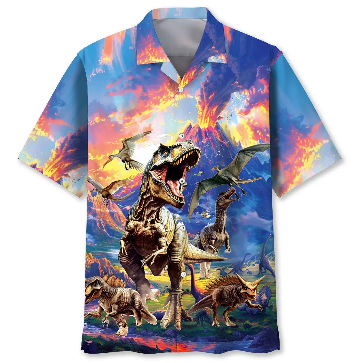 Hawaiian Shirt / Adults / S Prehistoric Dinosaur Volcano Hawaiian Shirt