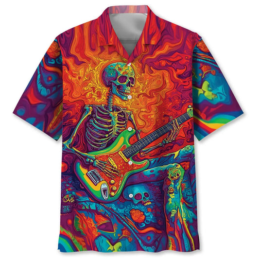 Hawaiian Shirt / Adults / S Psychedelic Skull Guitar Hawaiian Shirt