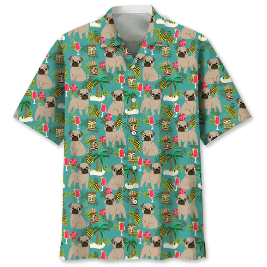 Hawaiian Shirt / Adults / S Pug Hawaiian Beach Hawaiian Shirt