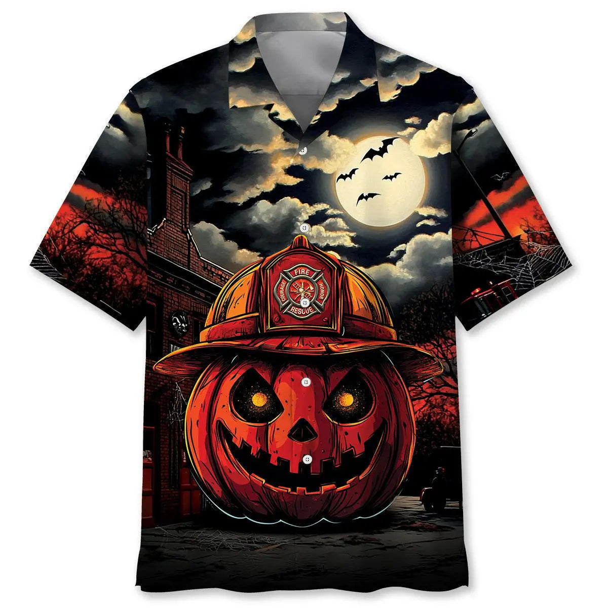 Hawaiian Shirt / Adults / S Pumpkin Firefighter Hawaiian Shirt