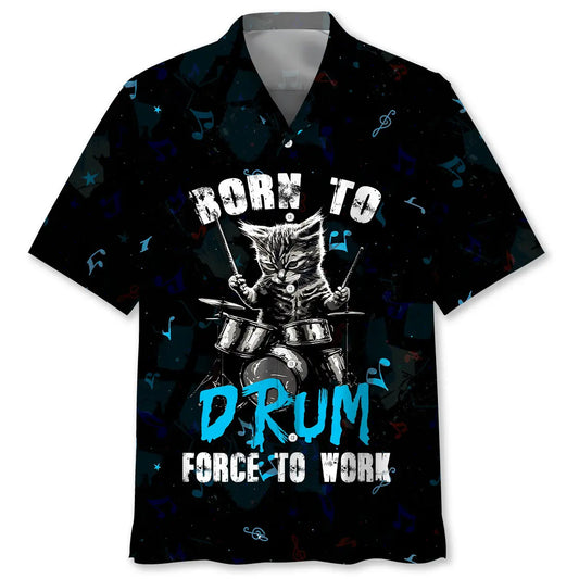 Hawaiian Shirt / Adults / S Punk Rockstar Kitty Cat Drummer Playing Drums Hawaiian Shirt