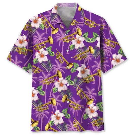 Hawaiian Shirt / Adults / S Purple Palm Tree Trumpet Hawaiian Shirt